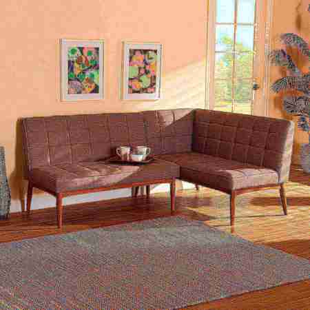 Baxton Studio Sanford Mid-Century Grey Fabric and Walnut Brown Finished Wood 2-PC Dining Nook Banquette Set 184-11340-Zoro